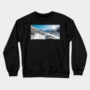 Swiss Alps - Flüelapass Mountain Pass Panorama on Sunny Winter Day Crewneck Sweatshirt